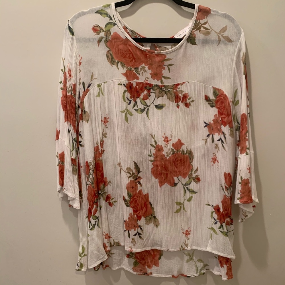 Floral, bell sleeve blouse